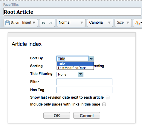 Add Article Index Options